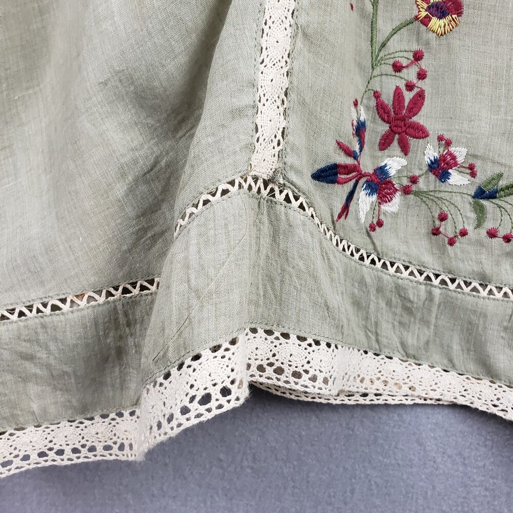 Umgee Size L Embroidered Prairie Dress Sage Green Rustic Cottagecore Grannycore - Picture 2 of 10